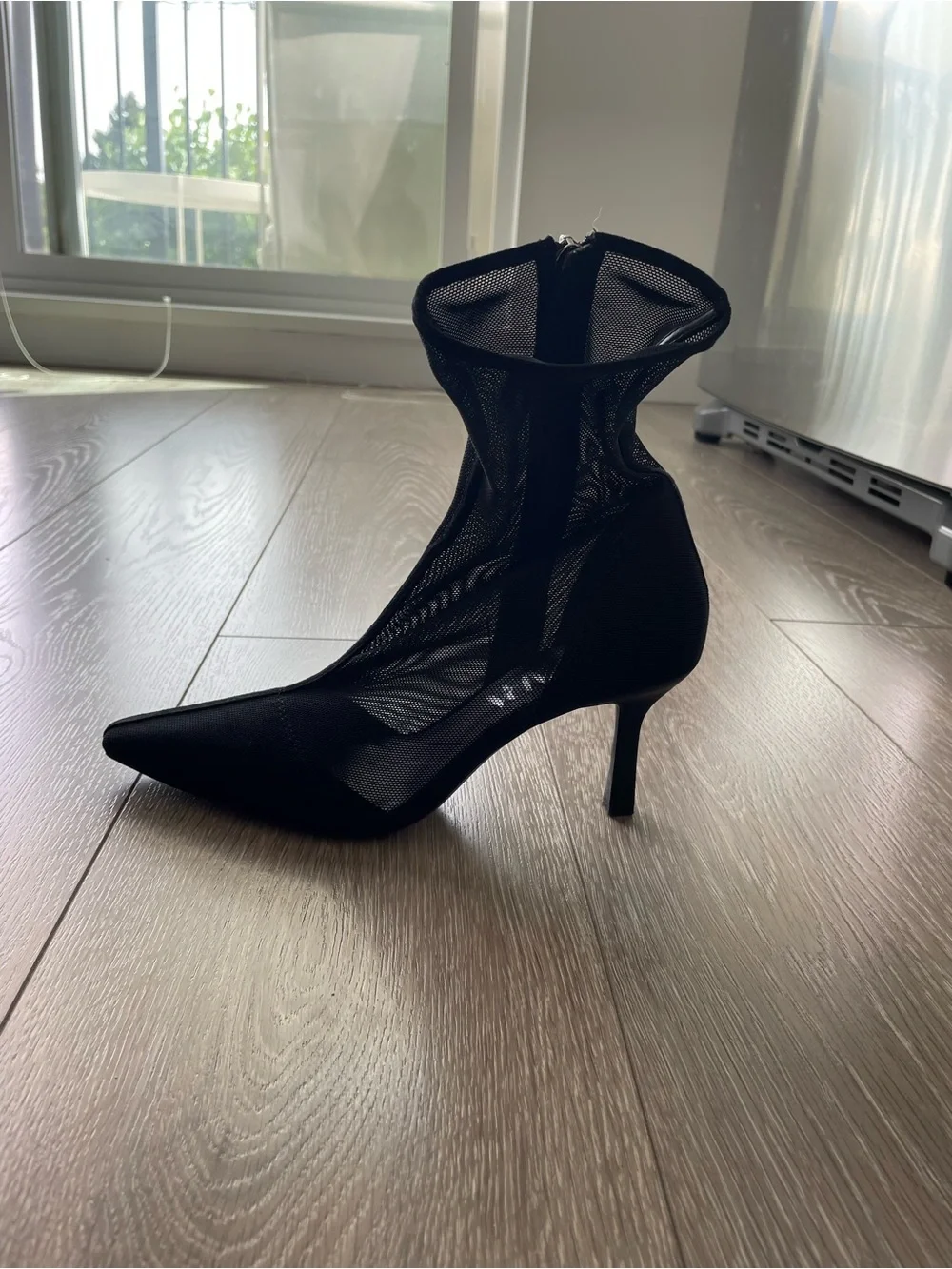 Black Mesh Pointed-Toe Sock Boot - Women - Picture 2 of 7